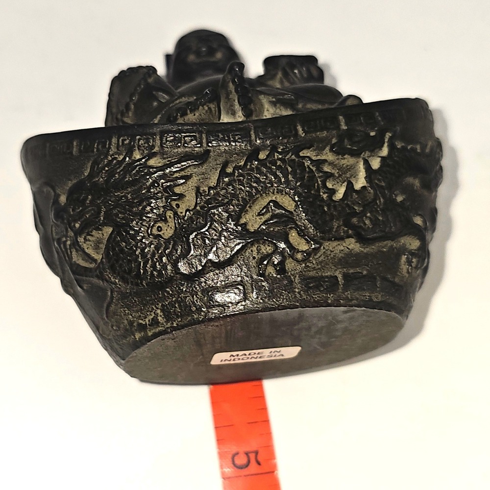 Vintage Laughing Buddha Hotei in Dragon Wealth Boat Figurine Indonesia 4 inch - Picture 8 of 8